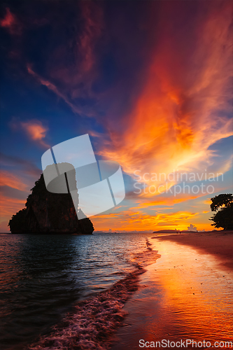 Image of Sunset on Pranang beach. Railay , Krabi Province Thailand