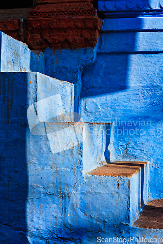 Image of Stairs of blue painted house in Jodhpur, also known as "Blue Cit