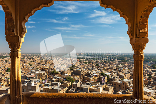 Image of View of Jaisalmer city from Jaisalmer fort, Rajasthan, India