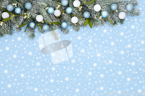 Image of Abstract Christmas Festive Snow Fir and Bauble Background