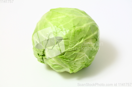 Image of Green cabbage on white background. Top view