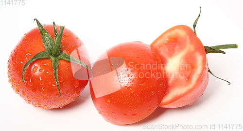 Image of Fresh organic tomatoes on white background. Top view