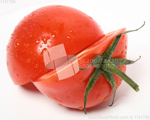 Image of Fresh organic tomato on white background. Top view