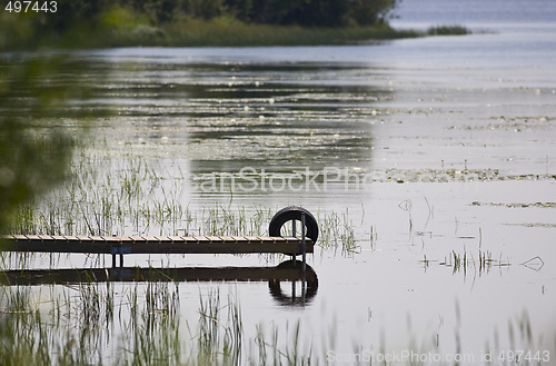 Image of Dock and Tire Reflecting