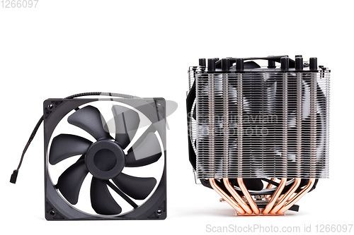 Image of CPU Cooler with heat-pipes on white