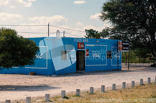 Image of Traditional african pub painted to blue color, Namibia