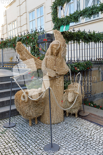 Image of Traditional christmas straw nativity scene