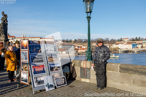 Image of Charles Bridge with crowd of tourist