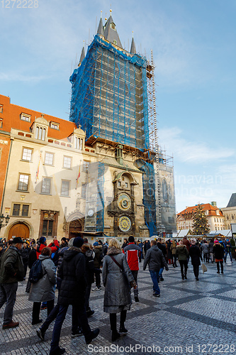 Image of repairing Prague astronomical clock