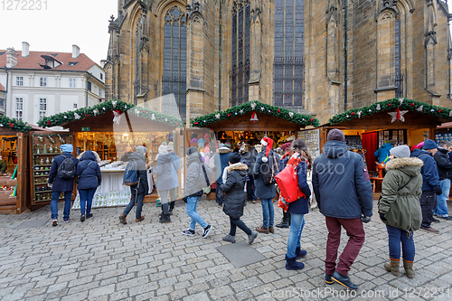 Image of Christmas market at st. Vitus cathedral Square in Prague