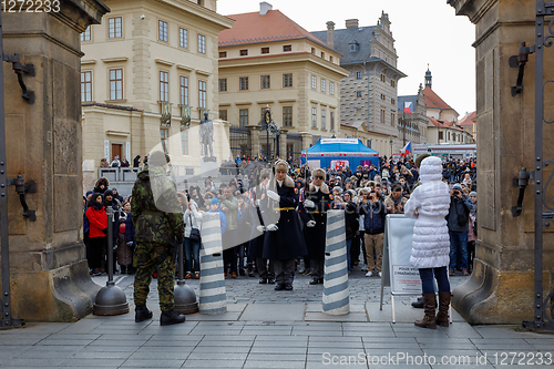 Image of Castle Guard marching for changing of guards in front of Prague\'s castle