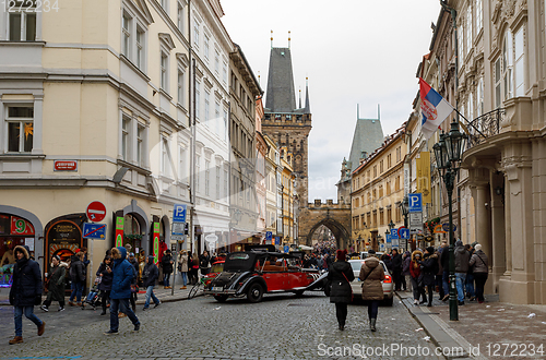 Image of Famous historic car Praga in Prague street