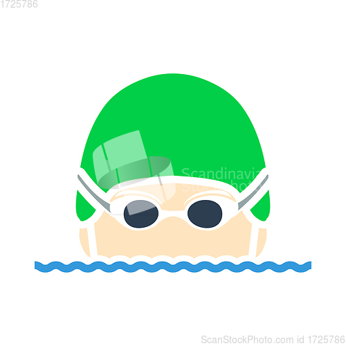 Image of Icon Of Swimming Man Head With Goggles And Cap