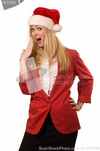 Image of Blond woman with Santa hat