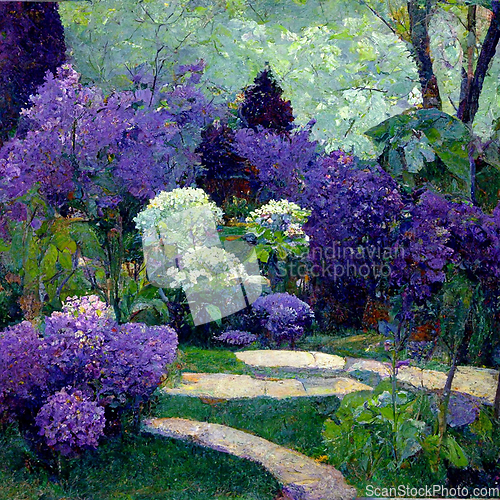 Image of Lilac garden, beautiful flowers. Beauty in nature. Beautiful lil