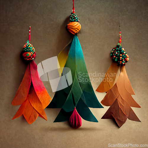 Image of Christmas decorations in vintage style. Colorful ornaments. 