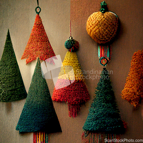 Image of Christmas decorations in vintage style. Colorful ornaments. 