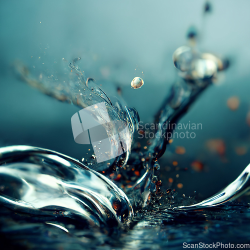 Image of Water splash closeup. Blue transparent water. 