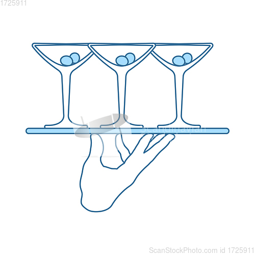 Image of Waiter Hand Holding Tray With Martini Glasses Icon