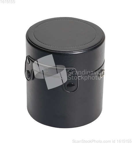 Image of round black leather box