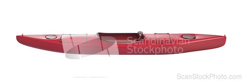 Image of Side view of red plastic kayak