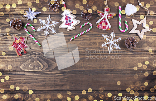 Image of Beautiful Christmas composition on wood background with Christma