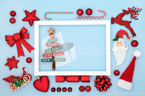 Image of Retro Christmas Tree and Decorations Background Border