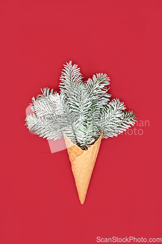 Image of Festive Christmas Snow Fir Ice Cream Cone Concept