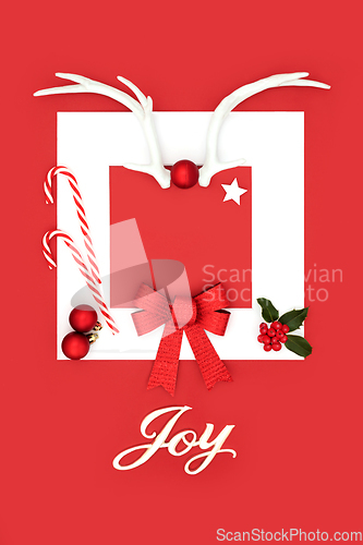 Image of Christmas Background Joy Sign with Traditional Symbols