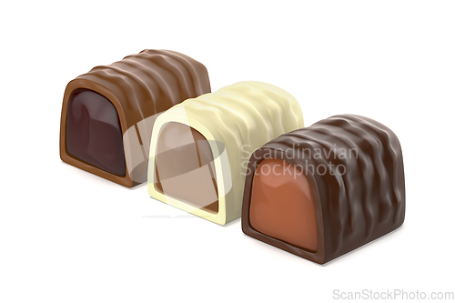 Image of White, dark and milk chocolate bonbons