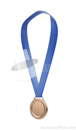 Image of Bronze medal with blue ribbon