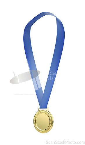 Image of Gold medal with blue ribbon