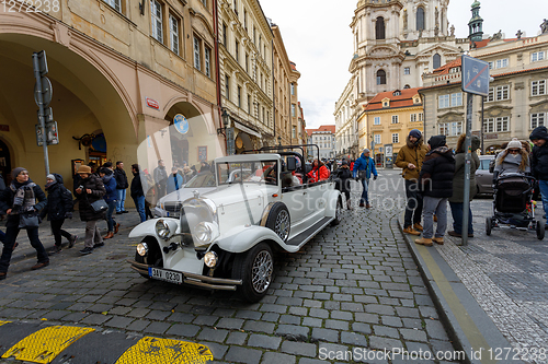 Image of Famous historic car Praga in Prague street