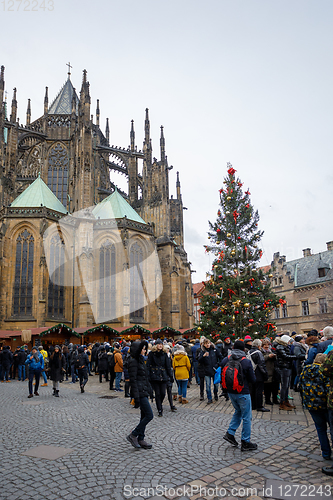 Image of Christmas market at st. Vitus cathedral Square in Prague