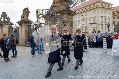 Image of Castle Guard marching for changing of guards in front of Prague\'s castle