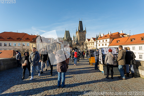 Image of Charles Bridge with crowd of tourist