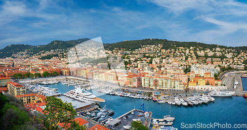 Image of Panorama of Old Port of Nice with yachts, France