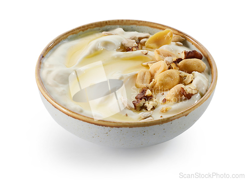 Image of bowl of greek yogurt with honey and nuts