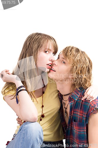 Image of Portrait of the young beauty couple. Isolated on white