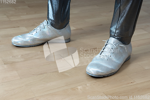 Image of New silver shoes with reflection