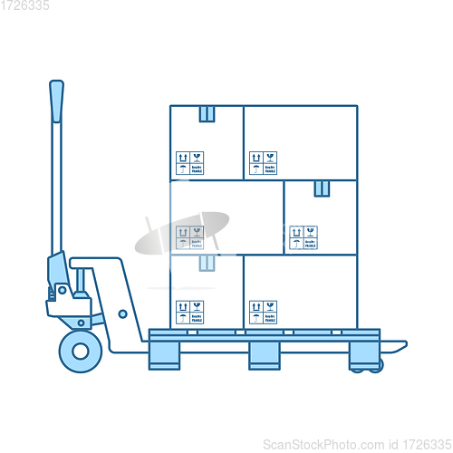 Image of Hand Hydraulic Pallet Truc With Boxes Icon