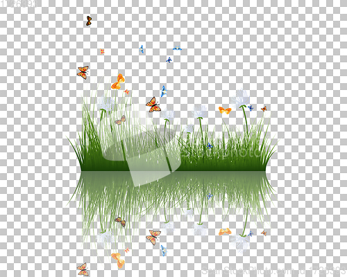 Image of grass with reflections in water
