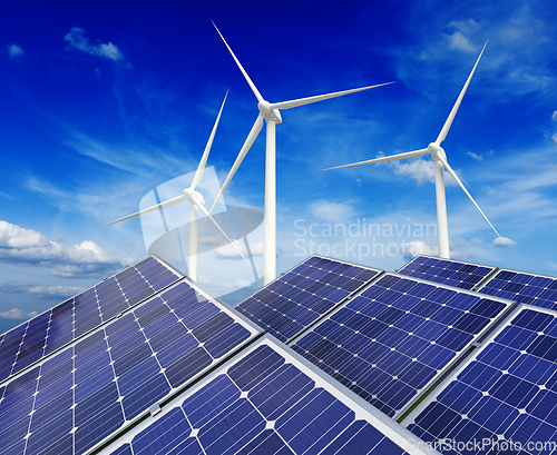 Image of Solar battery panels and wind generators