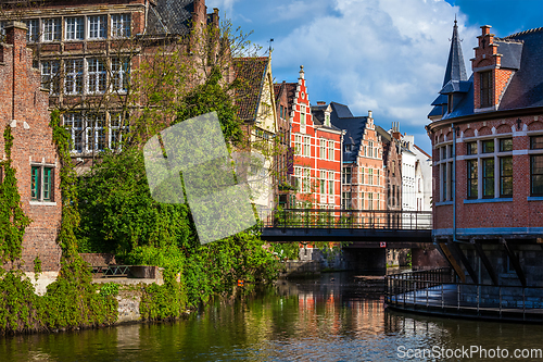 Image of Ghent canal. Ghent, Belgium