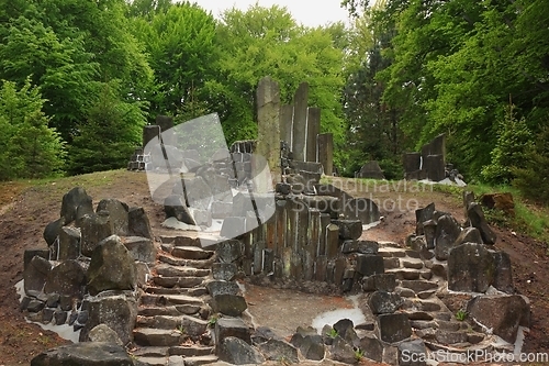 Image of Mysterious stairs made of basalt columns in Kromalu