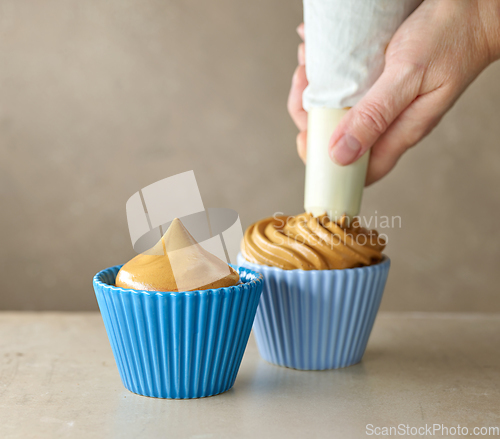 Image of process of making coffe and caramel mousse dessert