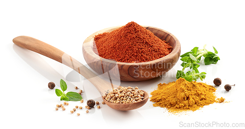 Image of various spices on white background