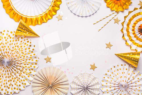 Image of Party  background with paper fans, party decoration, party celebration