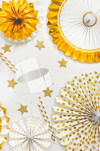 Image of Party  background with paper fans, party decoration, party celebration