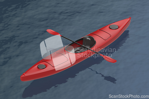 Image of Red plastic kayak on water